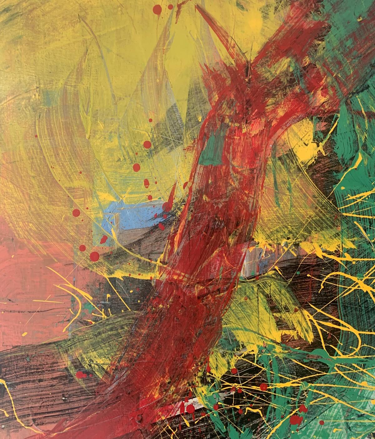 Abstracción. Pintura al óleo abstracta contemporánea, colorida, dinámica, arte polaco en venta 1