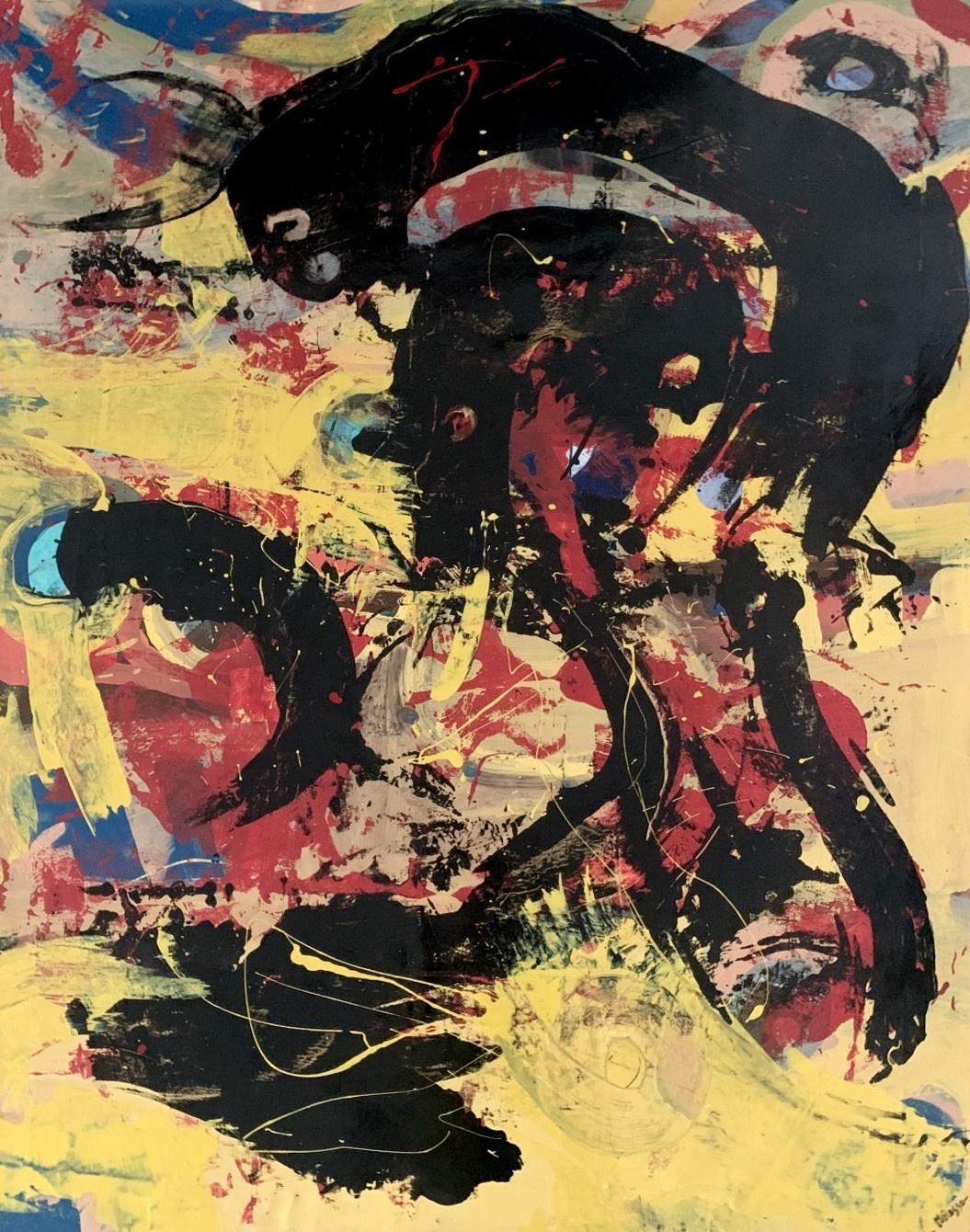 Portrait Painting di Monika Rossa - Astrazione. Pittura a olio astratta contemporanea, Colorata, Dinamica, Arte polacca