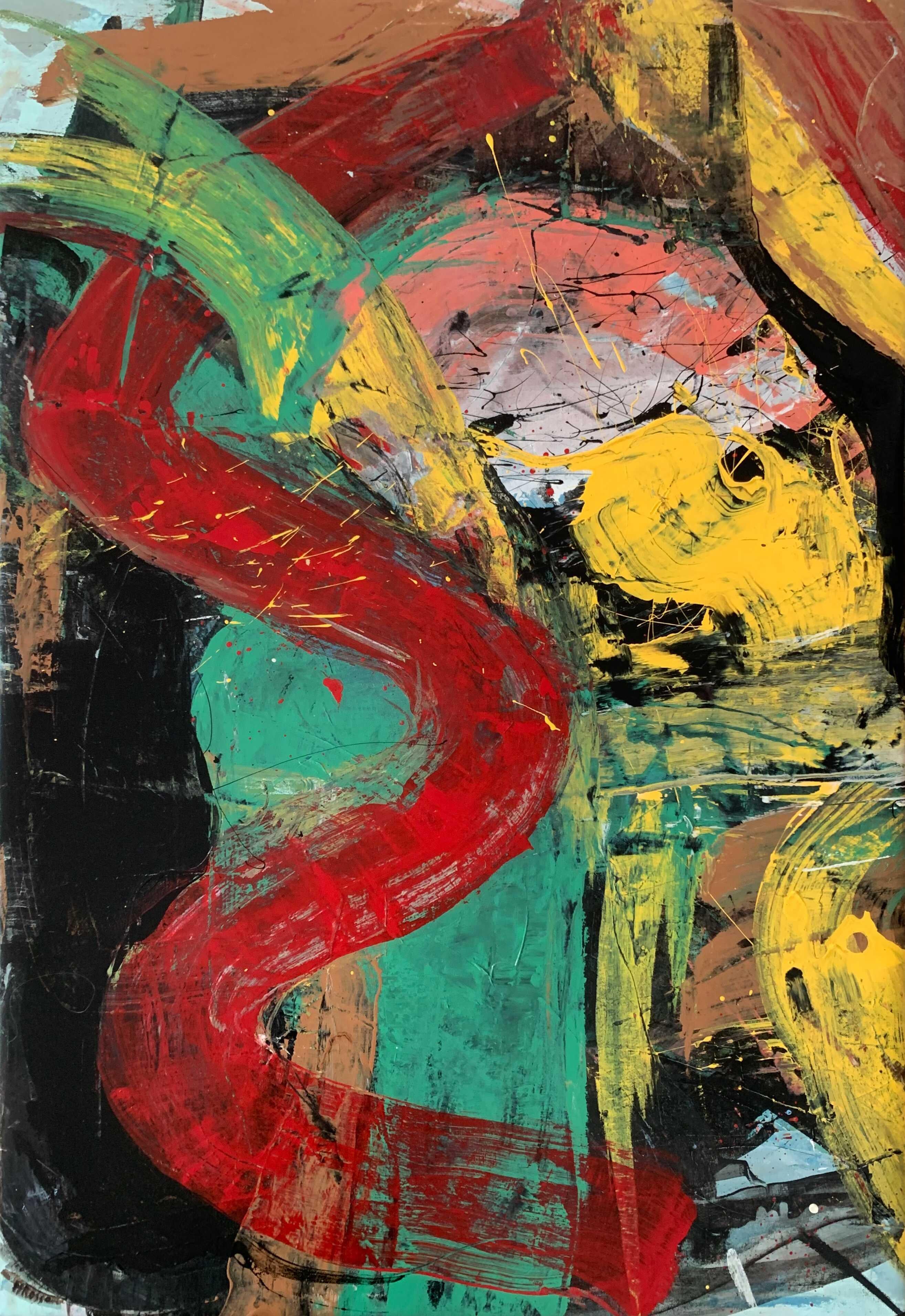 Figurative Painting de Monika Rossa - Abstracción. Pintura al óleo abstracta contemporánea, colorida, dinámica, arte polaco