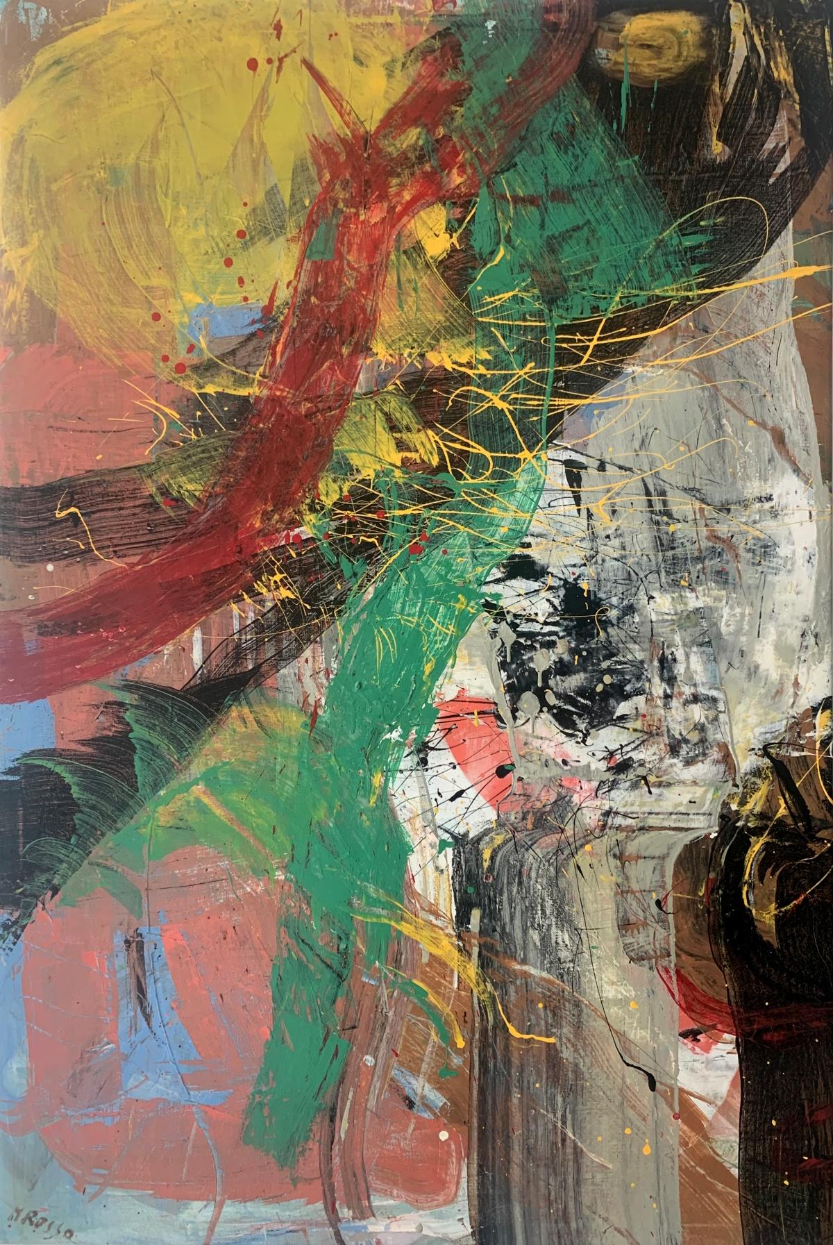 Figurative Painting de Monika Rossa - Abstracción. Pintura al óleo abstracta contemporánea, colorida, dinámica, arte polaco