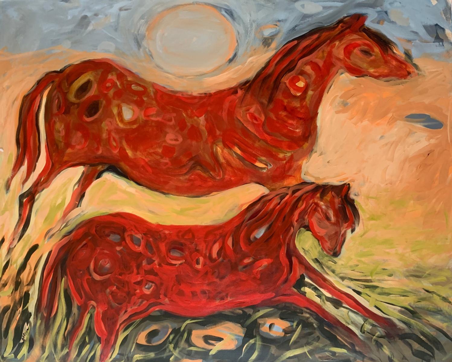 Portrait Painting de Monika Rossa - Abstracción. Pintura al óleo abstracta contemporánea, colorida, dinámica, arte polaco
