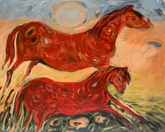 Two horses. Contemporary Abstract Oil Painting, Colorful, Dynamic, Polish art