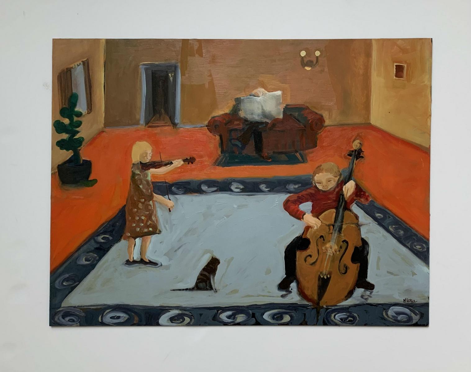 Afternoon with music - Contemporary Oil Painting, Colorful, Figurative For Sale 7