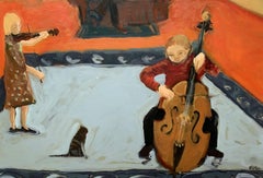 Afternoon with music - Contemporary Oil Painting, Colorful, Figurative