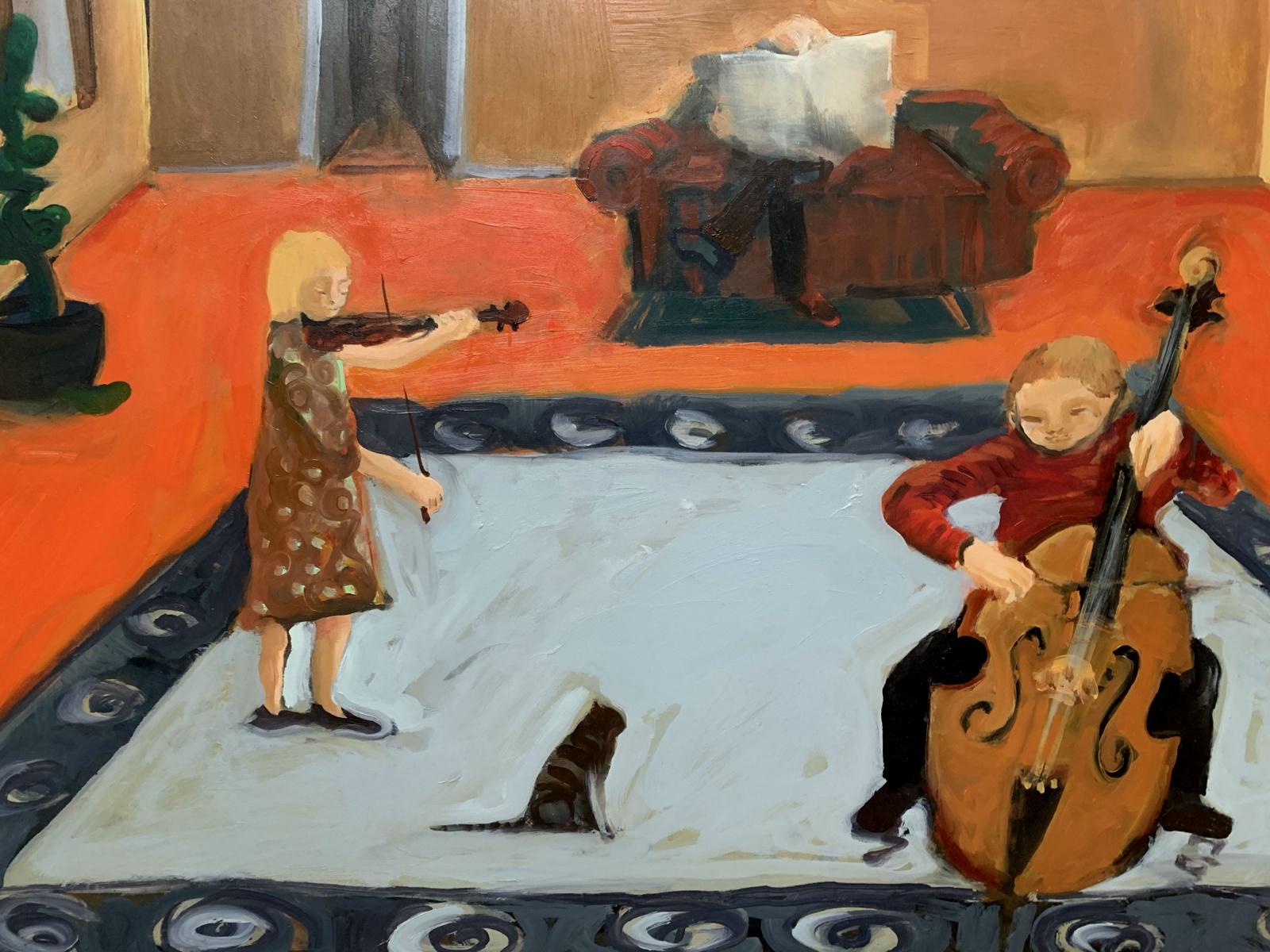 Afternoon with music - Contemporary Oil Painting, Colorful, Figurative For Sale 1