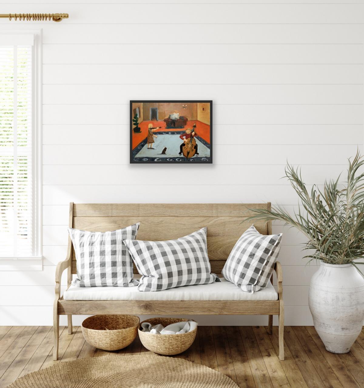 Afternoon with music - Contemporary Oil Painting, Colorful, Figurative For Sale 3