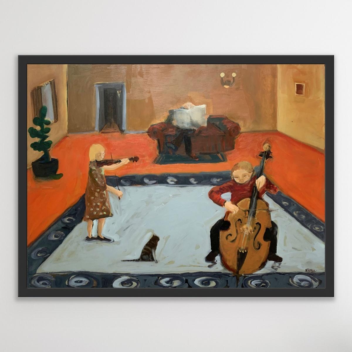 Afternoon with music - Contemporary Oil Painting, Colorful, Figurative For Sale 4