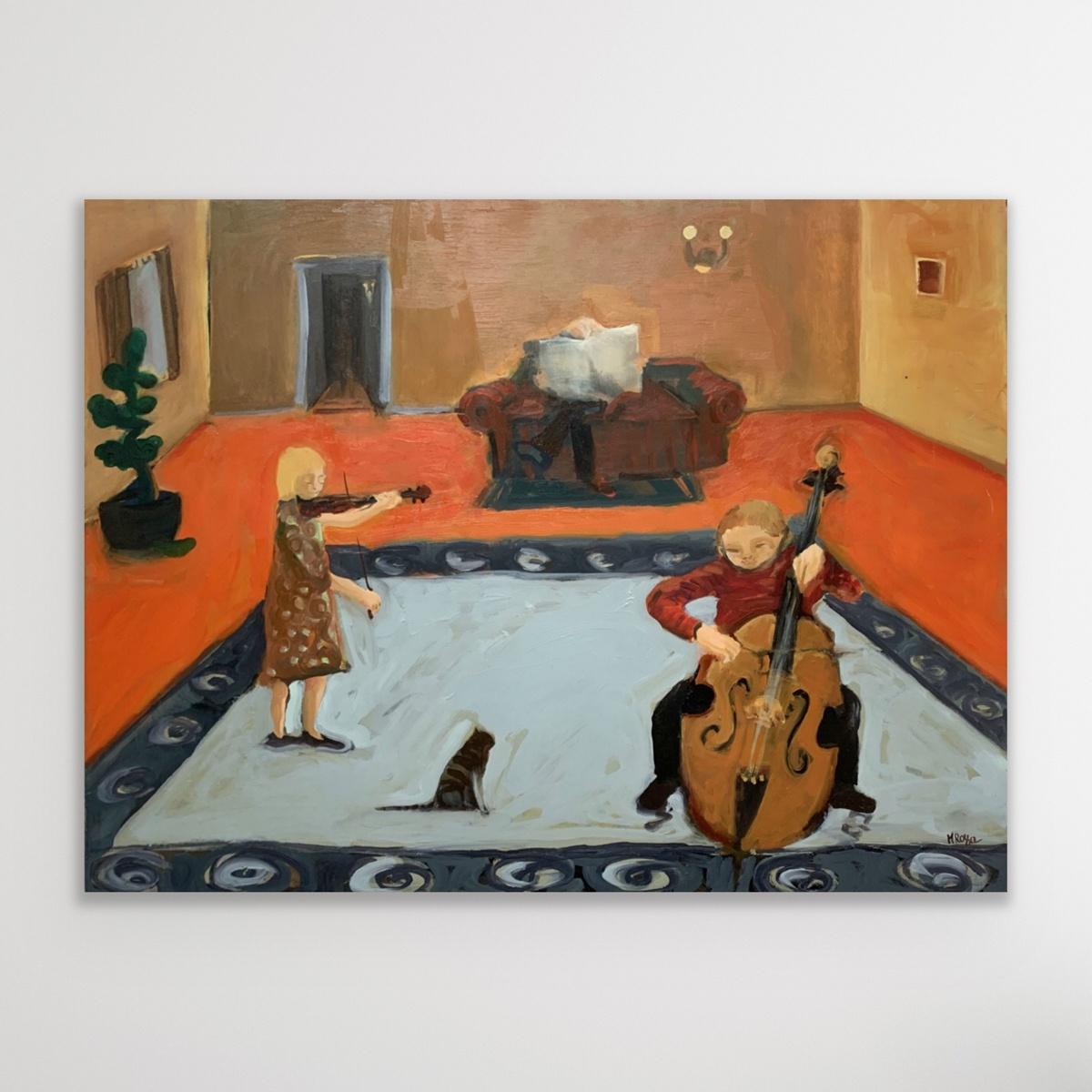 Afternoon with music - Contemporary Oil Painting, Colorful, Figurative For Sale 5