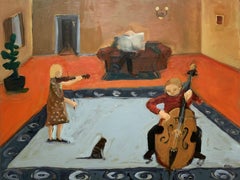 Afternoon with music - Contemporary Oil Painting, Colorful, Figurative