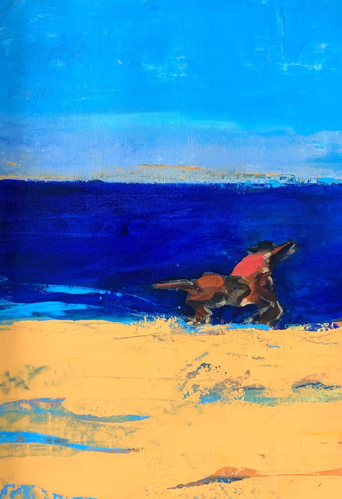 Beach - Peinture à l'huile contemporaine, colorée, figurative, artiste polonais - Contemporain Painting par Monika Rossa