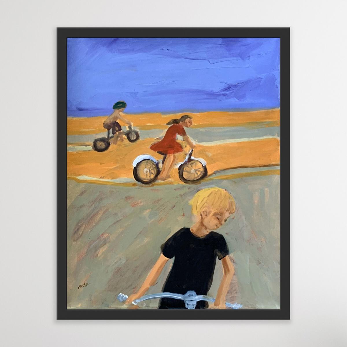 Bicycles - XXI century, Contemporary Figurative Oil Painting, Vibrant Colors For Sale 1