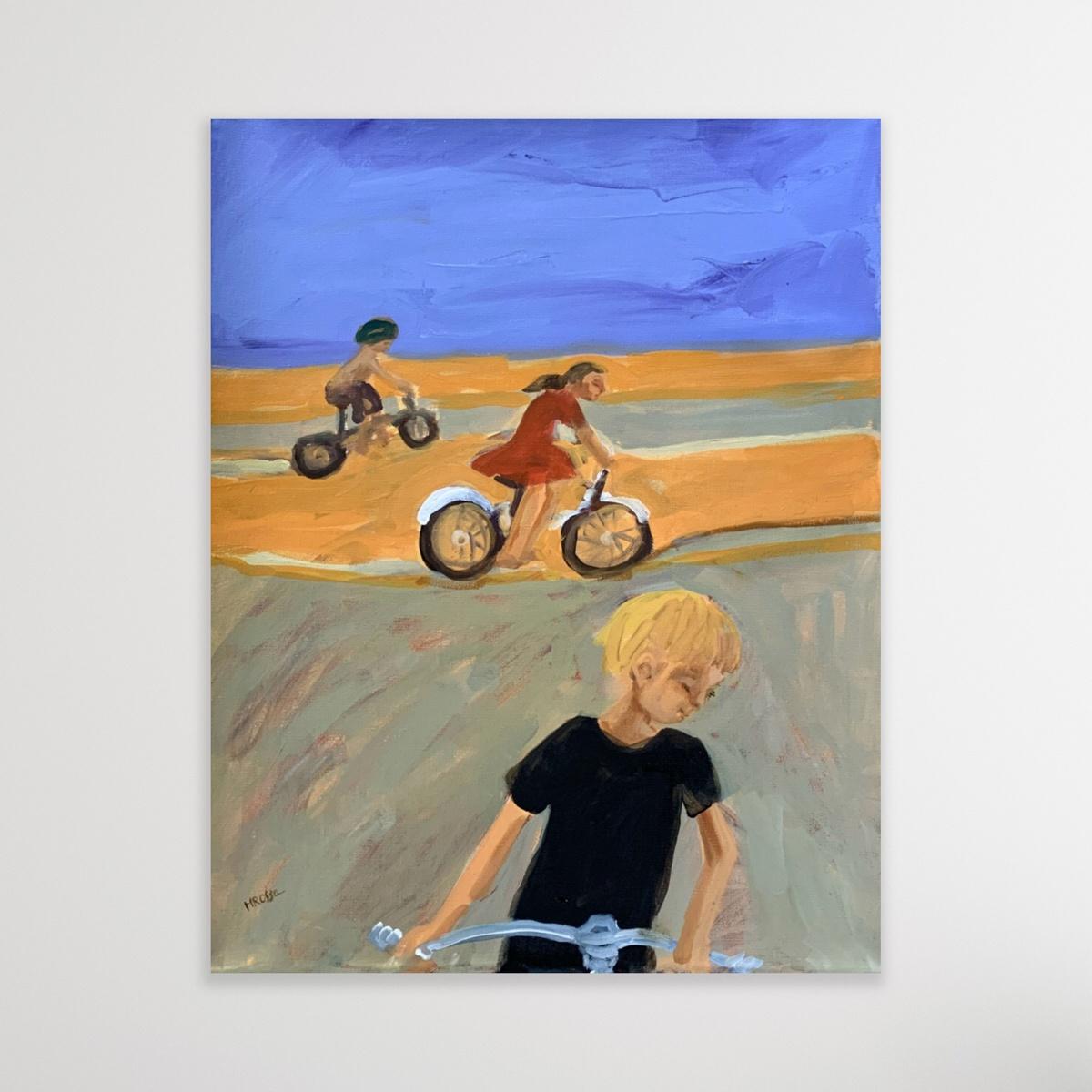 Bicycles - XXI century, Contemporary Figurative Oil Painting, Vibrant Colors For Sale 2