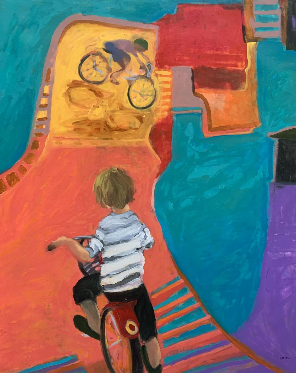 Monika Rossa Figurative Painting - Bikes - Contemporary Oil Painting, Colorful