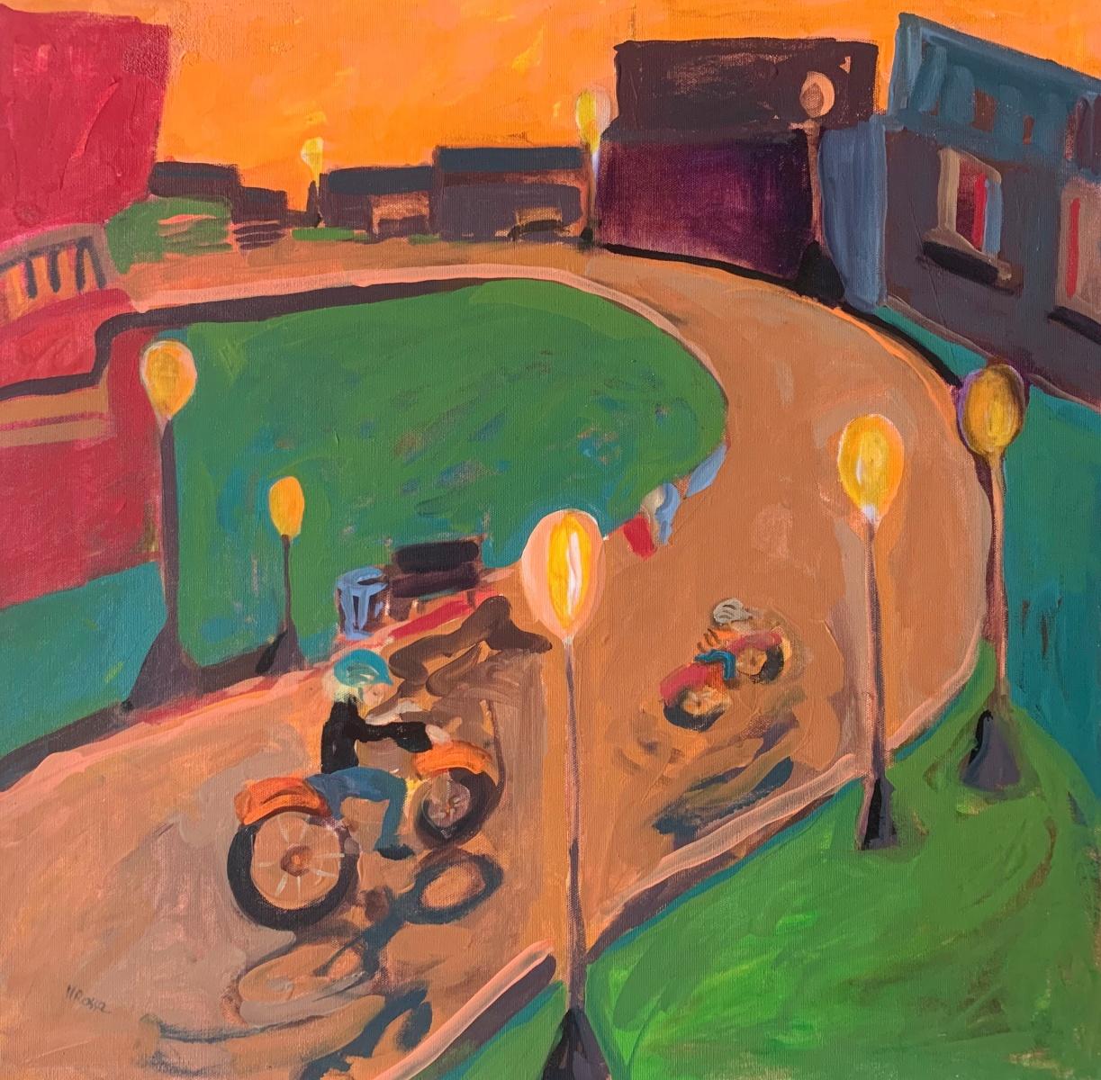 Monika Rossa Figurative Painting - Bikes - Contemporary Oil Painting, Colorful