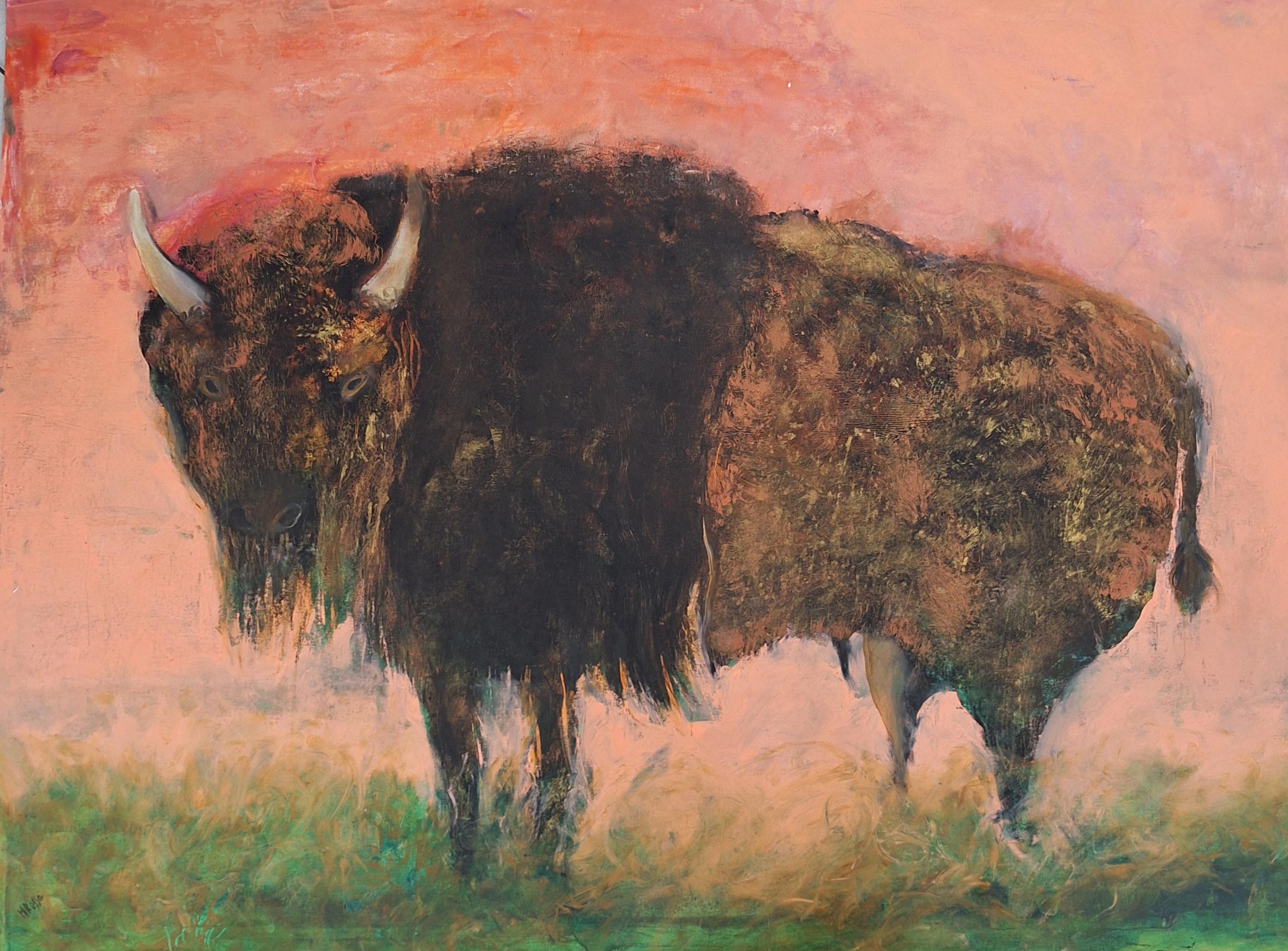 Bison – zeitgenössisches Ölgemälde, farbenfroh