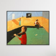 Boy playing the violin - Contemporary Oil Painting, Colorful, Figurative