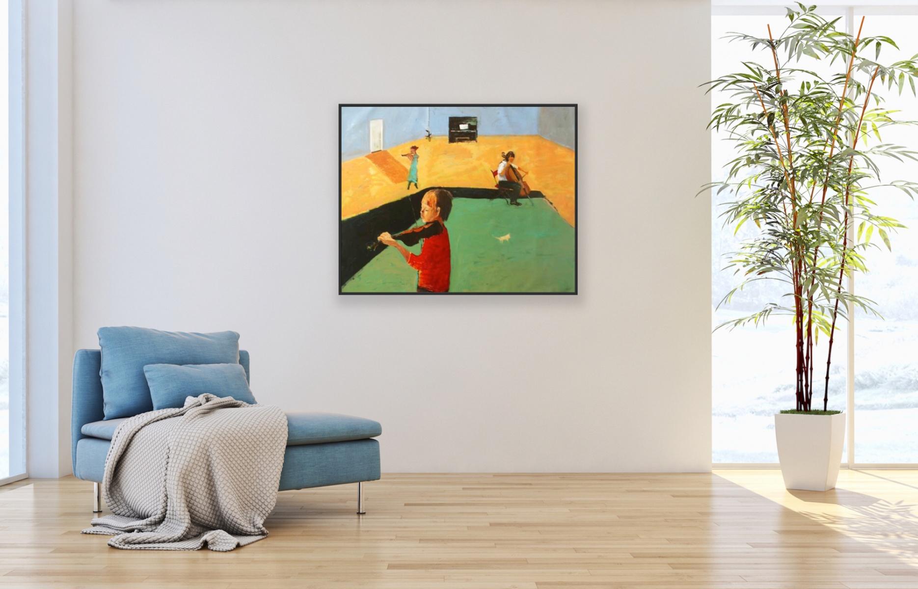 Boy playing the violin - Contemporary Oil Painting, Colorful, Figurative For Sale 1