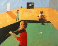 Boy playing the violin - Contemporary Oil Painting, Colorful, Figurative