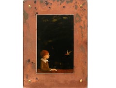 Ragazzo con un ronzio. Pittura a olio contemporanea su piccola scala, arte polacca