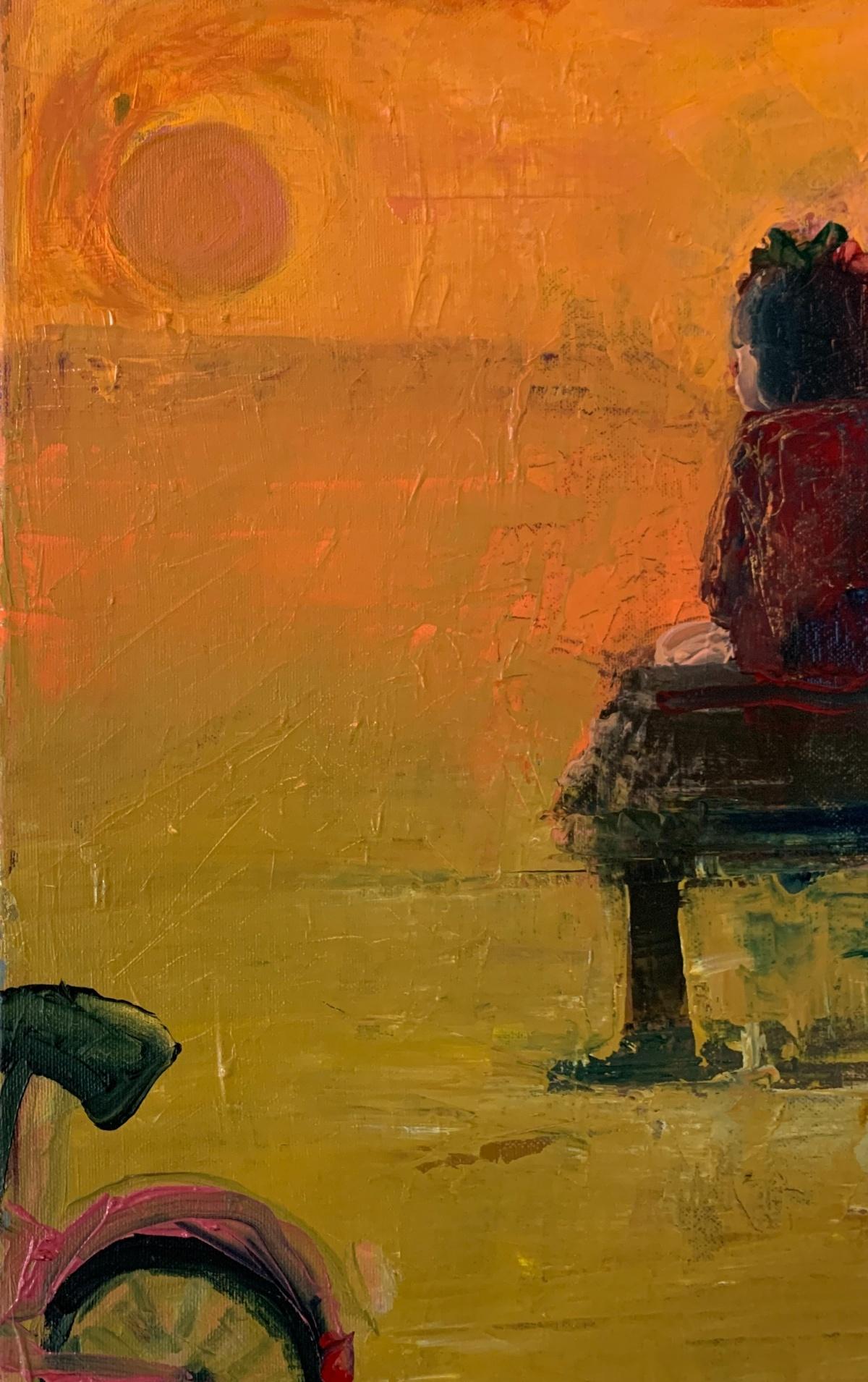 Au bord de la rivière - Peinture à l'huile contemporaine, colorée, figurative, artiste polonais - Painting de Monika Rossa