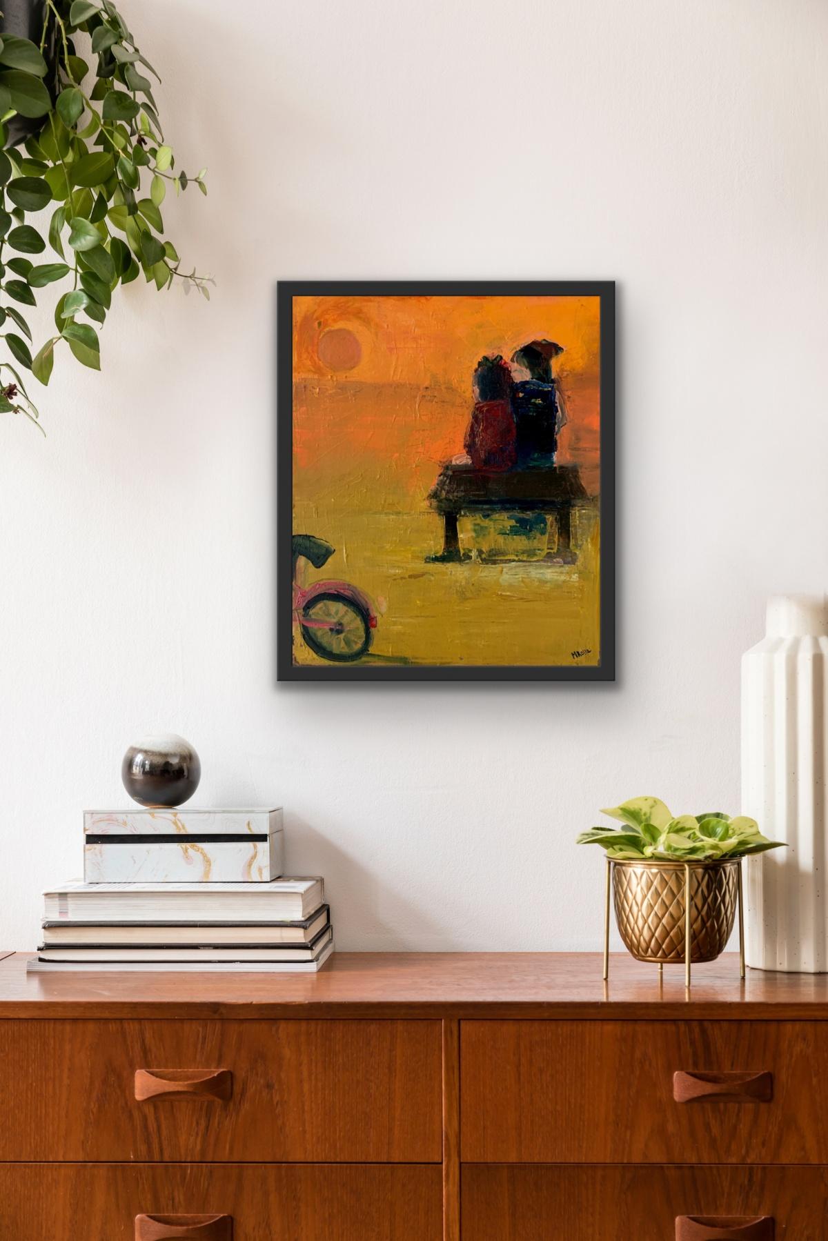 Au bord de la rivière - Peinture à l'huile contemporaine, colorée, figurative, artiste polonais 1