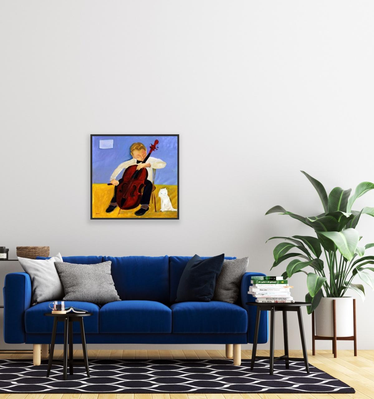 Cellist - XXI century Contemporary Figurative Oil Painting, Bright Colors, Music For Sale 3