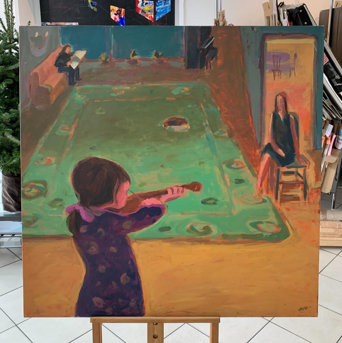 Concert - Peinture à l'huile figurative contemporaine du XXIe siècle, couleurs vives, musique - Painting de Monika Rossa
