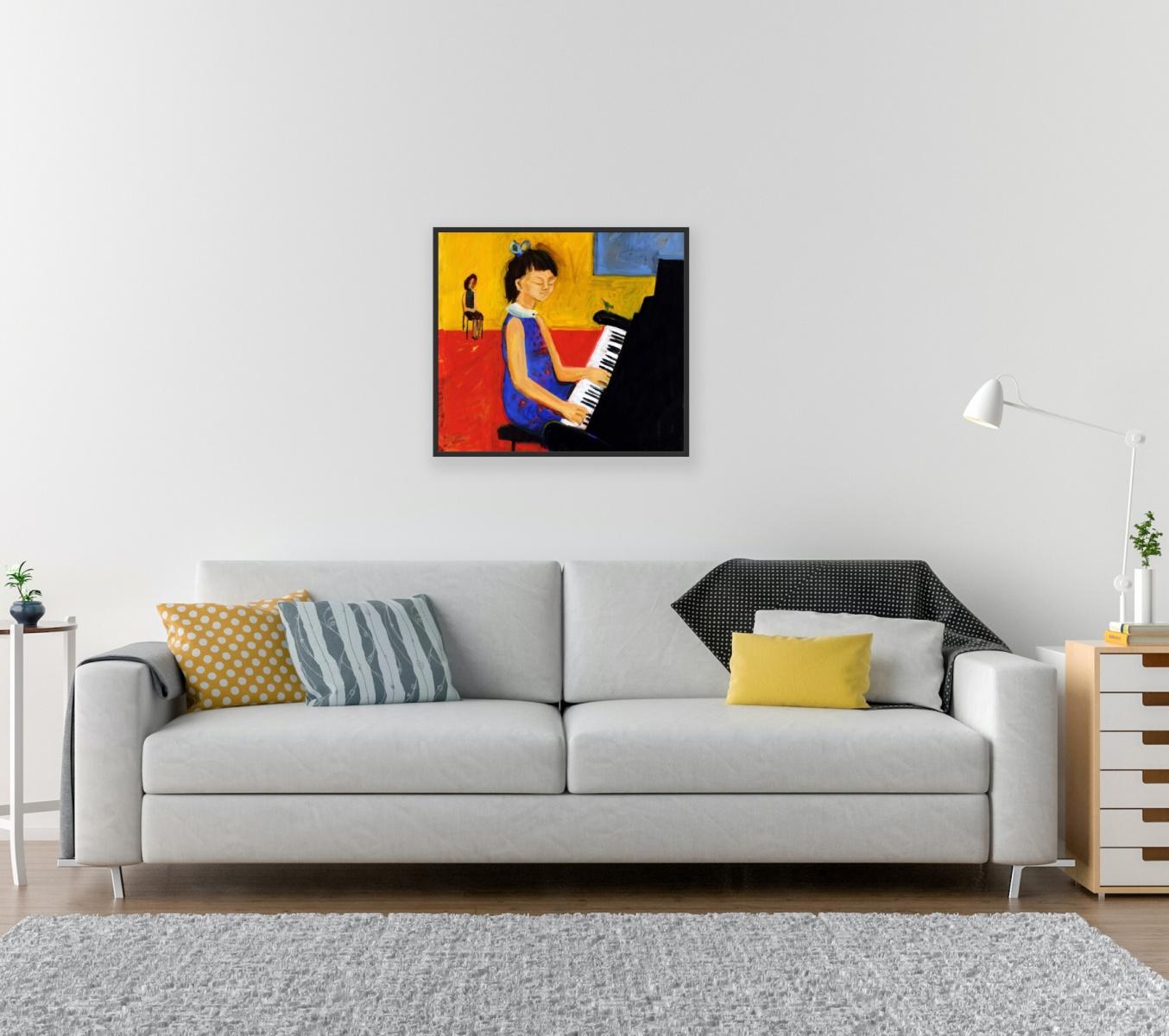 Concierto - Pintura al óleo figurativa contemporánea del siglo XXI, colores vivos, música en venta 4