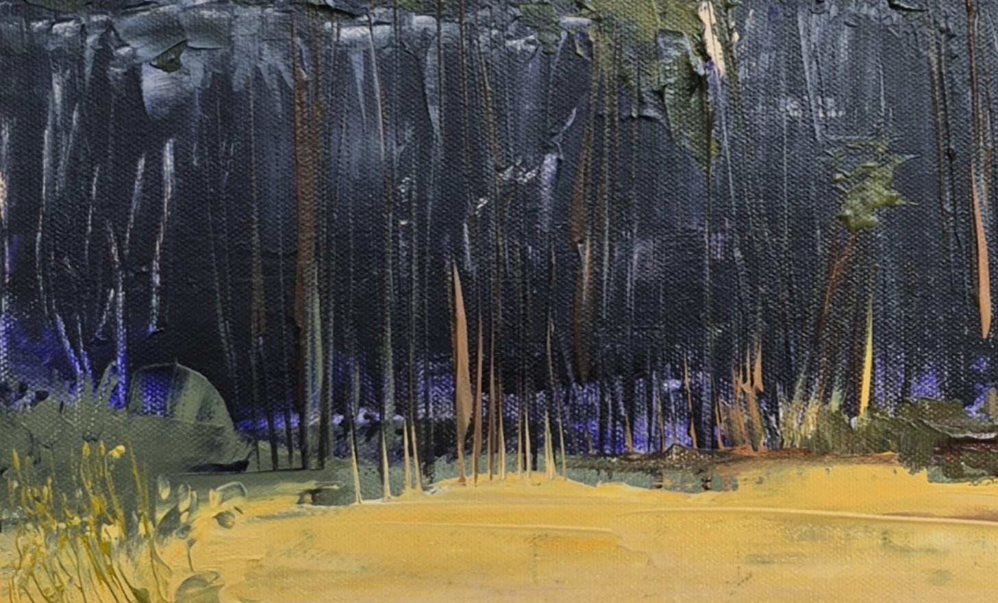 Abendwald - Zeitgenössische Ölgemälde, Farbenfroh, Landschaft, Polnischer Künstler im Angebot 1