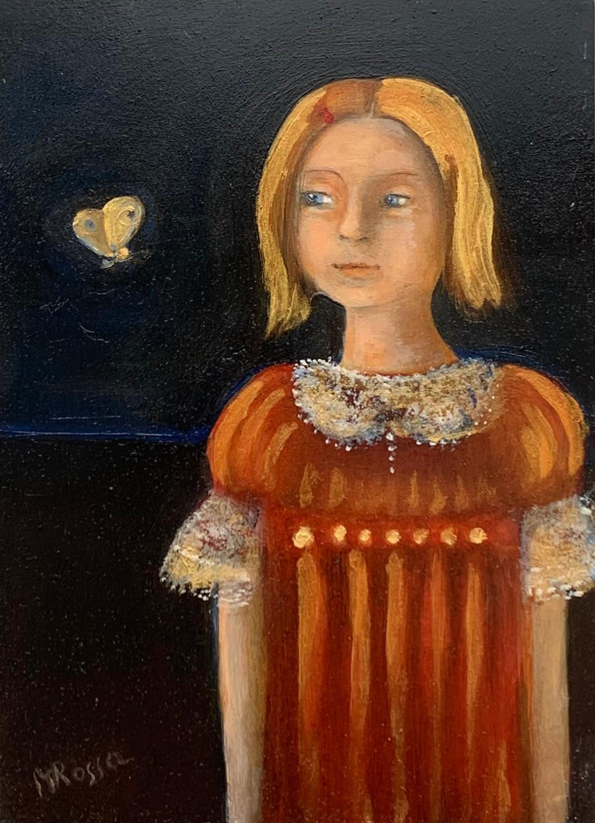 Mädchen mit einem Schmetterling. Contemporary Small Scale Oil Painting, polnischer Künstler im Angebot 1