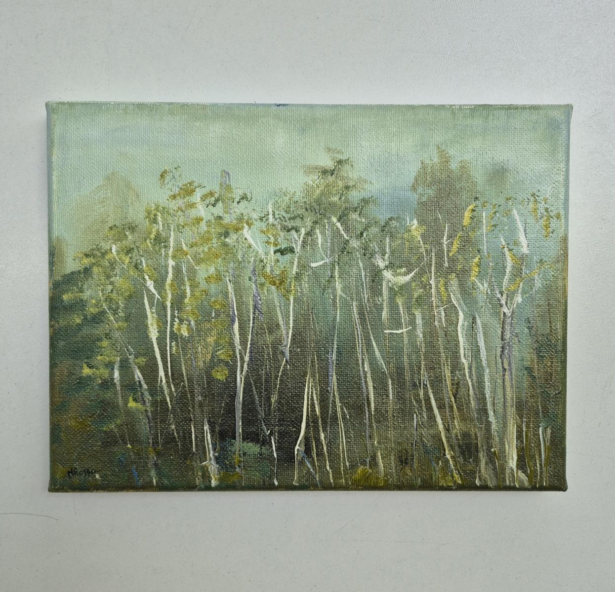 Grüne Landschaft - zeitgenössische Ölgemälde, Landschaft, farbenfroh, polnischer Künstler – Painting von Monika Rossa