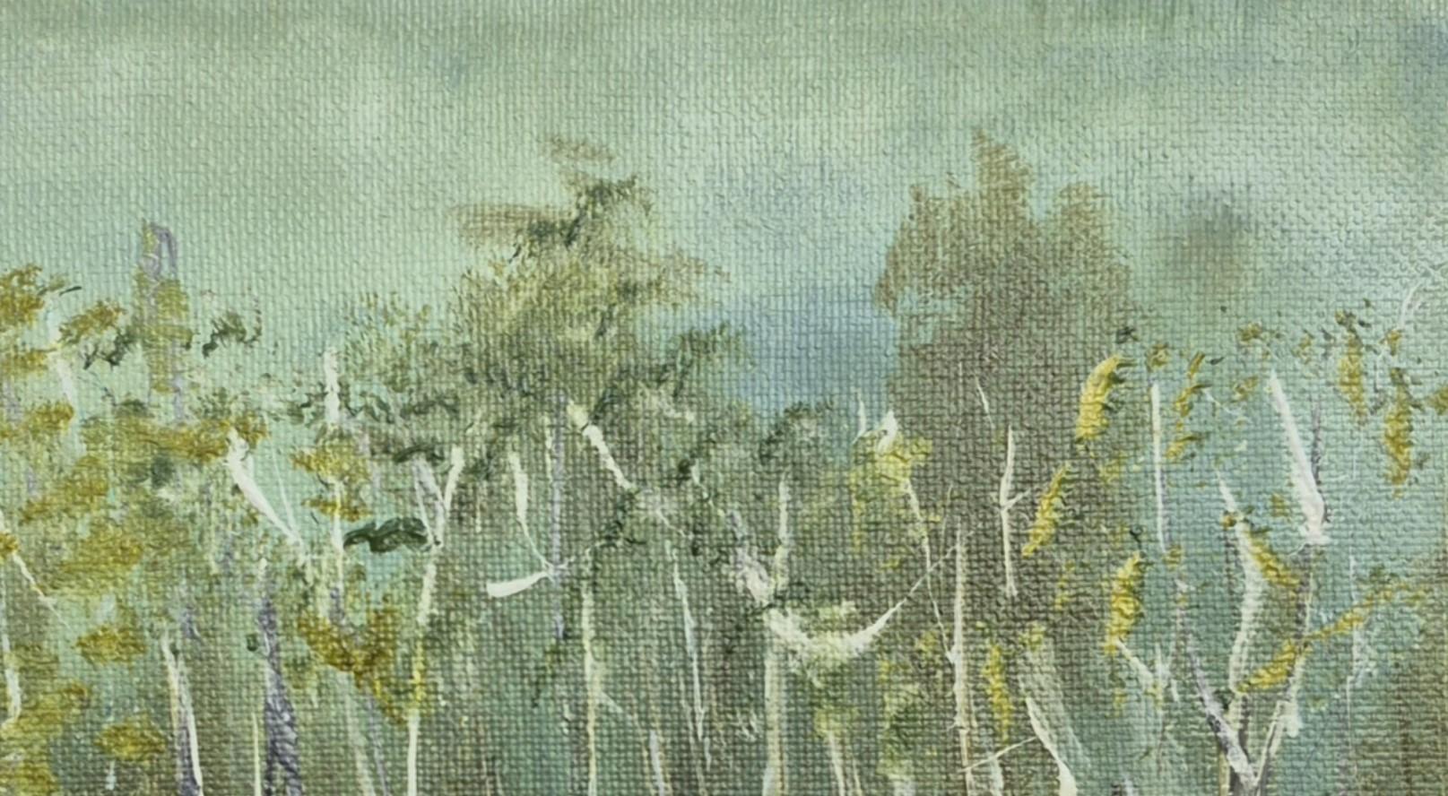 Grüne Landschaft - zeitgenössische Ölgemälde, Landschaft, farbenfroh, polnischer Künstler (Zeitgenössisch), Painting, von Monika Rossa