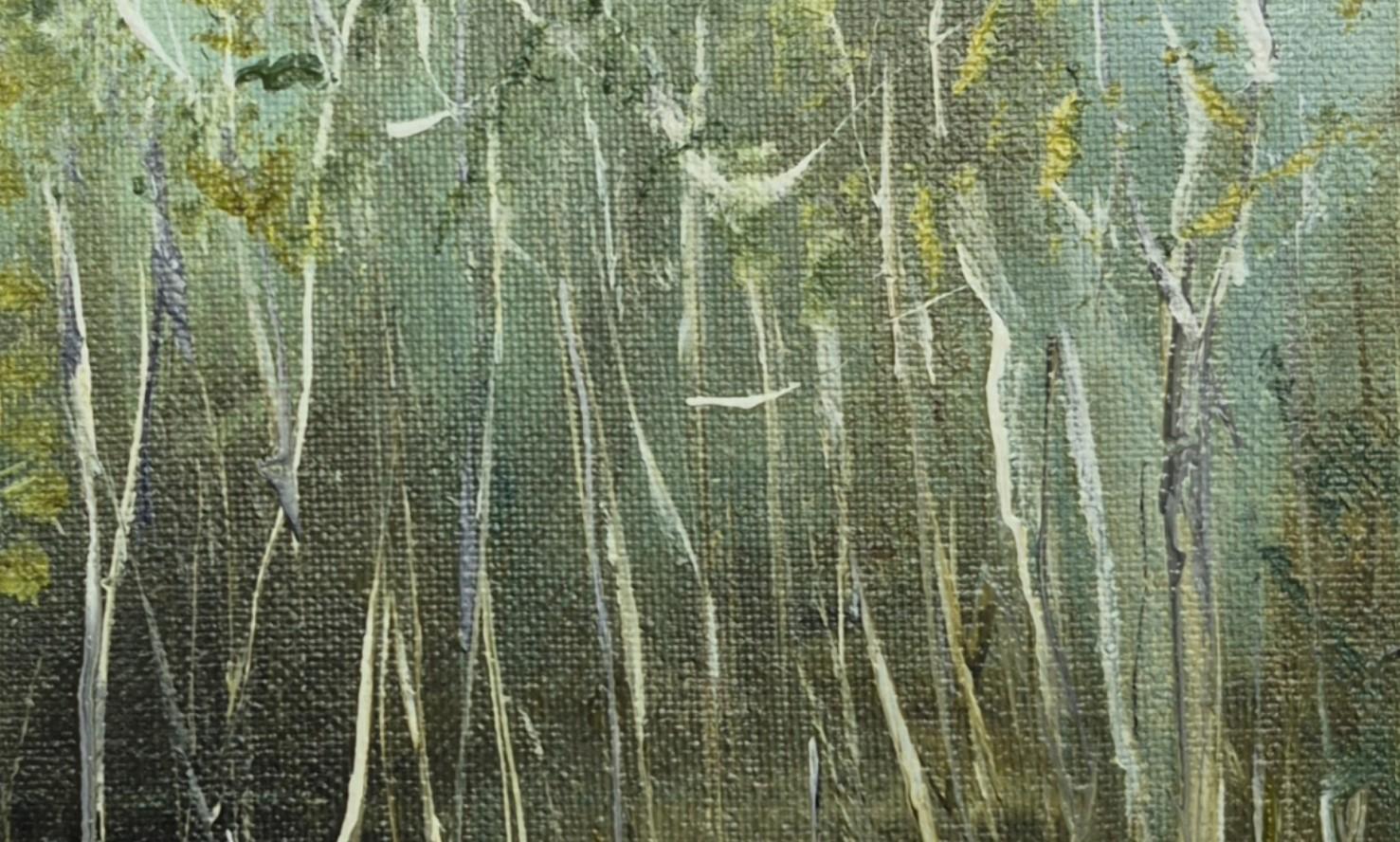 Grüne Landschaft - zeitgenössische Ölgemälde, Landschaft, farbenfroh, polnischer Künstler (Grau), Landscape Painting, von Monika Rossa