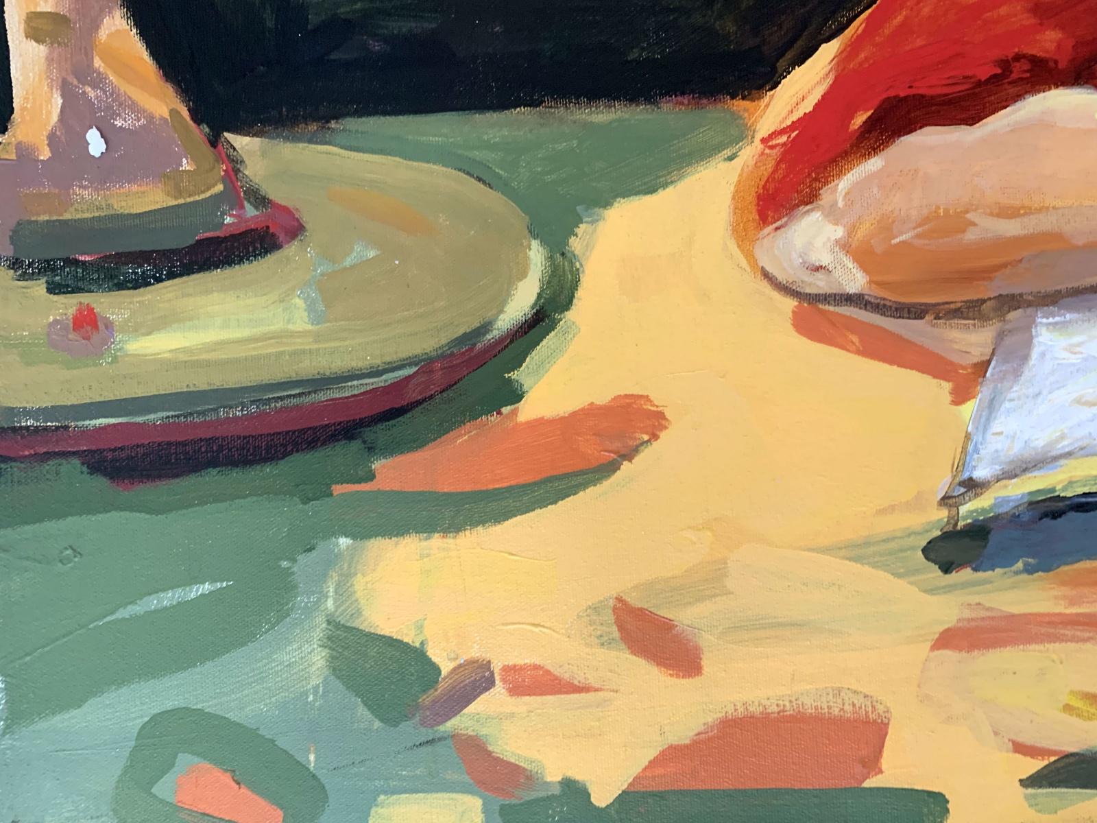 Devoir - Peinture à l'huile contemporaine, colorée, figurative, artiste polonais - Contemporain Painting par Monika Rossa