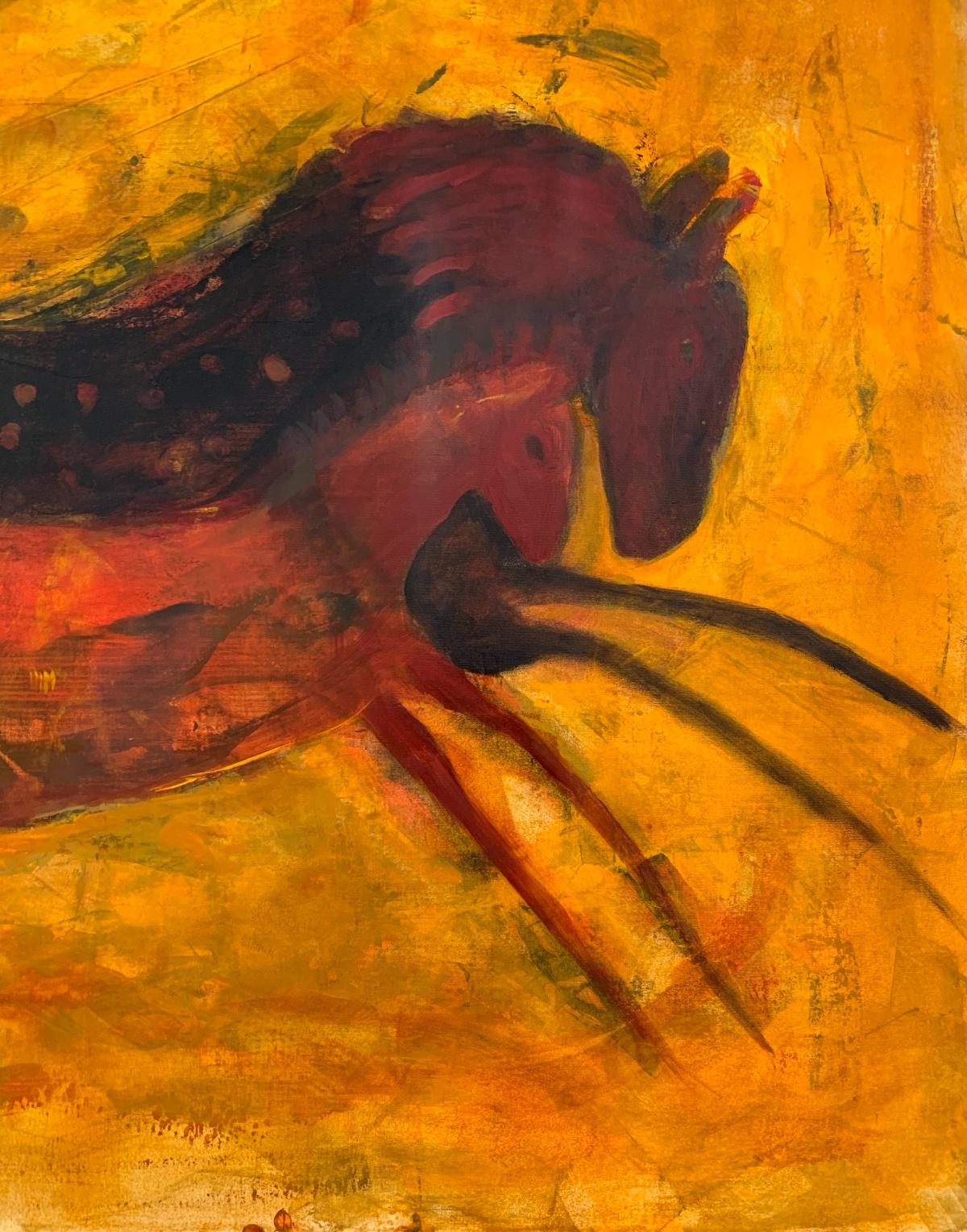 Horses. Contemporary Figurative Oil Painting, Warm tones, Animals, Polish artist - Orange Figurative Painting by Monika Rossa