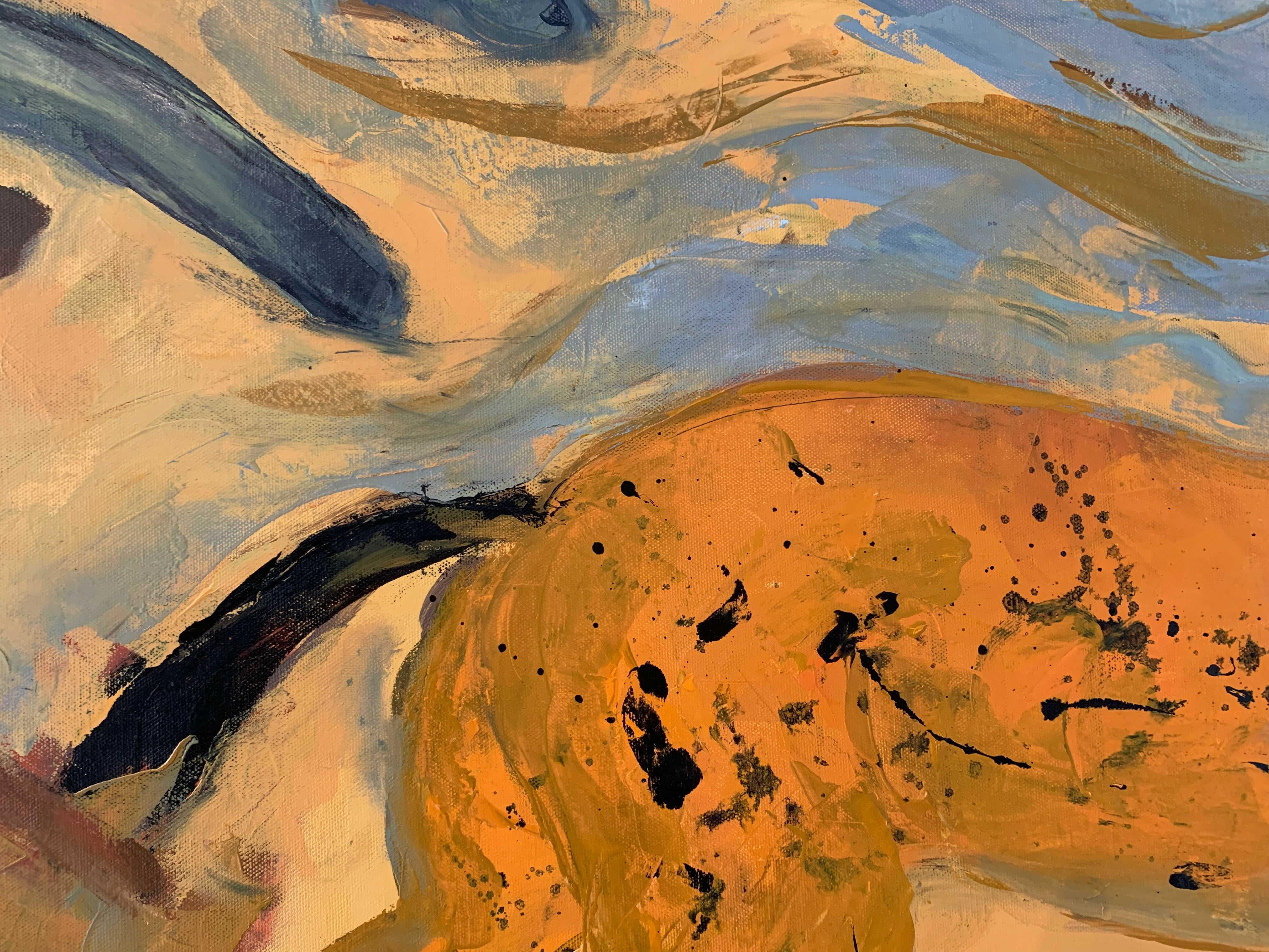 Contemporary figurative oil on canvas painting by Polish artist based in USA Monika Rossa. Painting depicts five horses running, it is in warm colors. 

MONIKA ROSSA 
studied painting at the University of Arizona, in the Ecole des Beaux Arts in