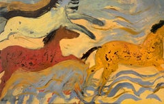Horses. Contemporary Figurative Oil Painting, Warm tones, Animals, Polish artist