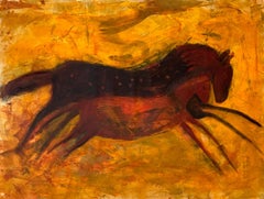 Horses. Contemporary Figurative Oil Painting, Warm tones, Animals, Polish artist