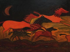 Horses - Contemporary Figurative Oil Painting, Warm tones, Monochromatic