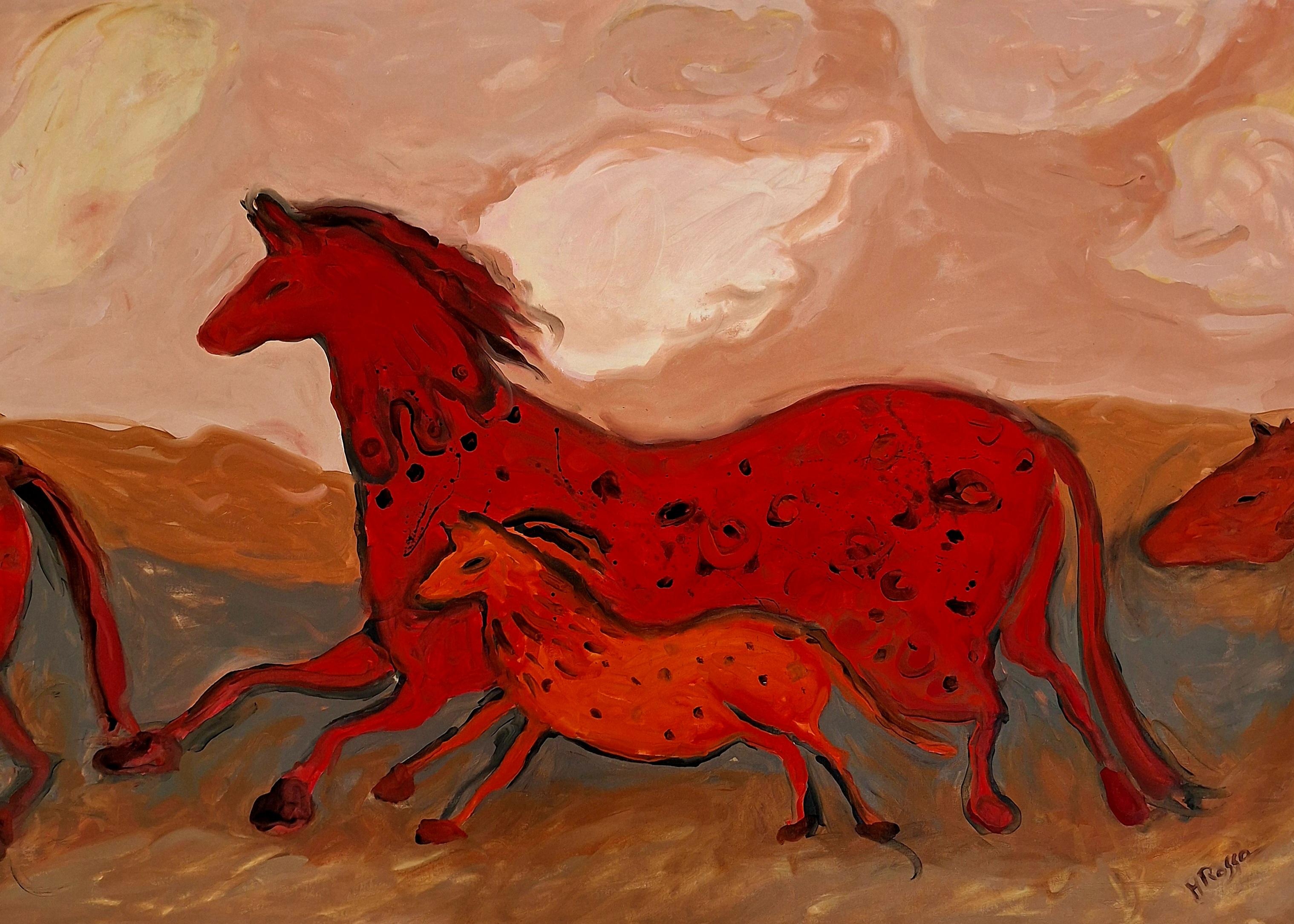 Horses - Contemporary Oil Painting, Colorful