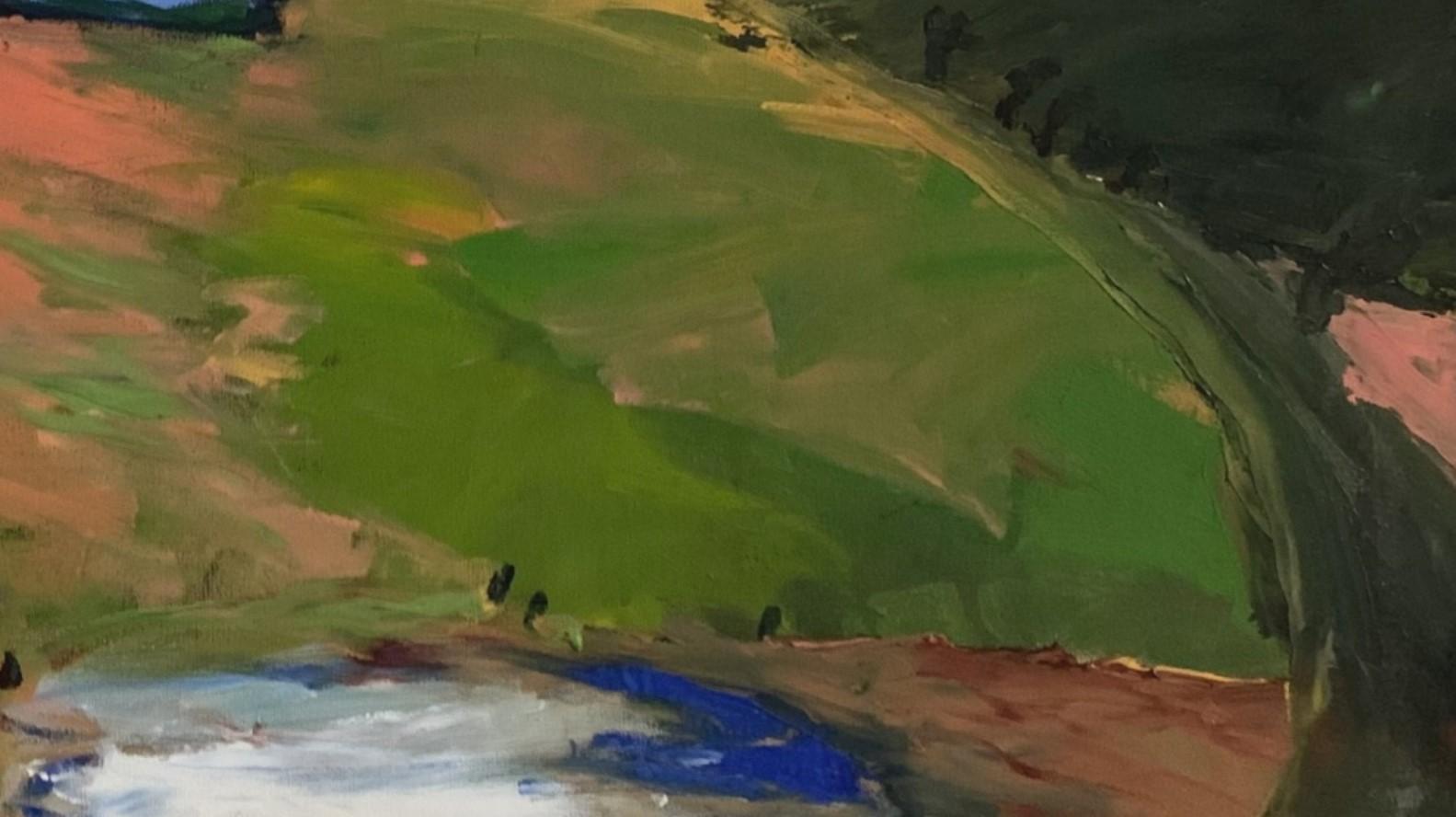 Landschaft - Zeitgenössische Ölgemälde, farbenfroh, Landschaft, polnischer Künstler (Schwarz), Landscape Painting, von Monika Rossa