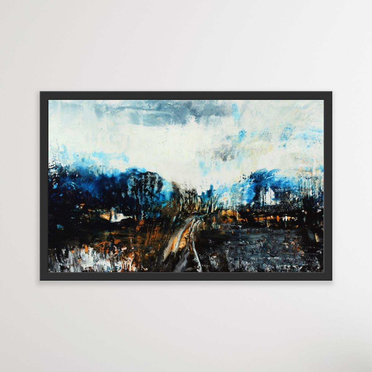 Paysage - XXIe siècle, peinture contemporaine à l'huile et à l'acrylique, abstraction - Noir Landscape Painting par Monika Rossa