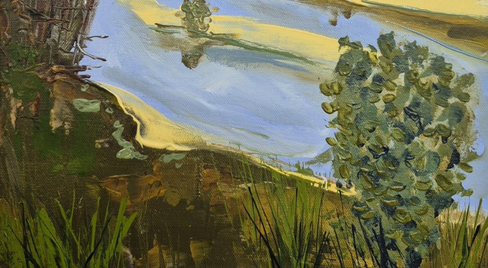 Melting Landscape- Zeitgenössische Ölgemälde, farbenfroh, Landschaft, polnischer Künstler (Grau), Landscape Painting, von Monika Rossa