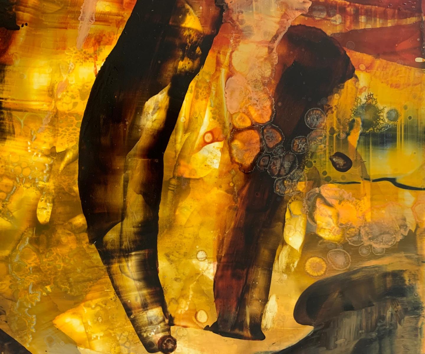 Modalità 11. Astrazione Pittura acrilica su tavola, colorata, artista polacco - Figurative Painting Marrone di Monika Rossa