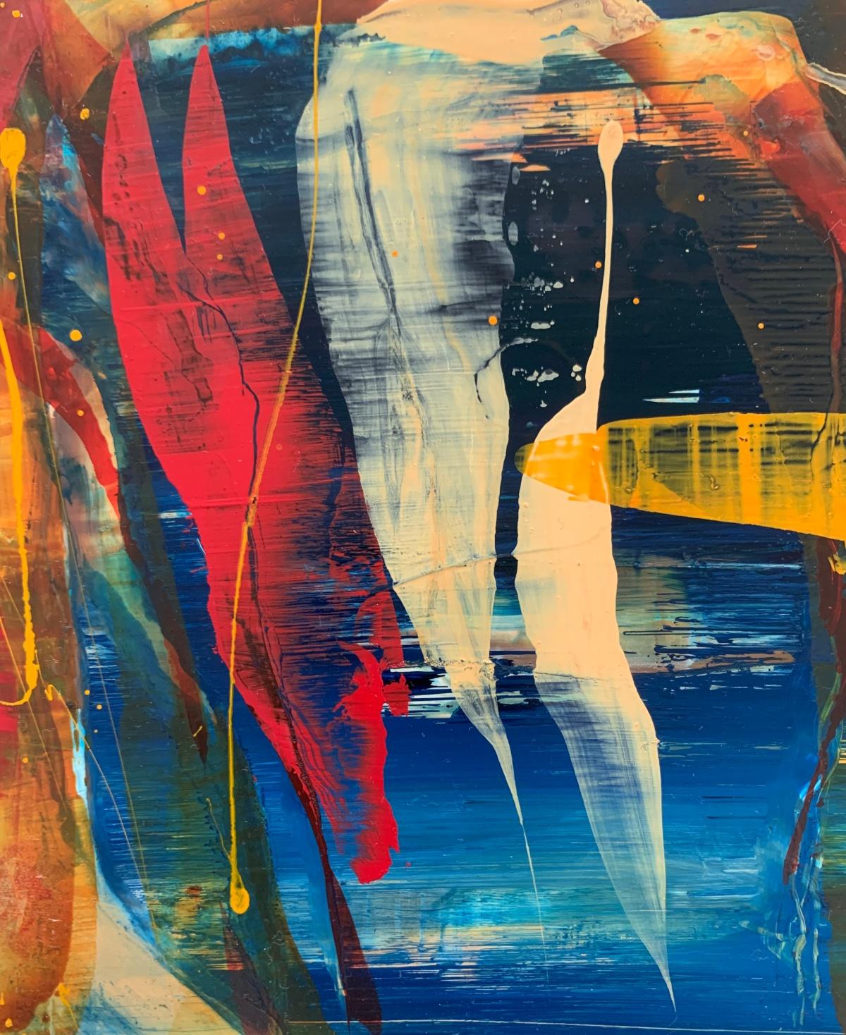 Modalità 12. Astrazione Pittura acrilica su tavola, colorata, artista polacco - Portrait Painting Marrone di Monika Rossa