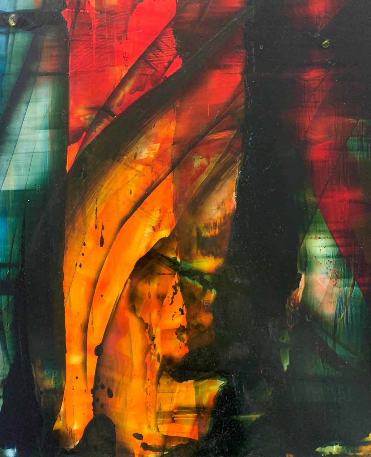 Modalità 17. Astrazione Pittura acrilica su tavola, colorata, artista polacco - Figurative Painting Nero di Monika Rossa