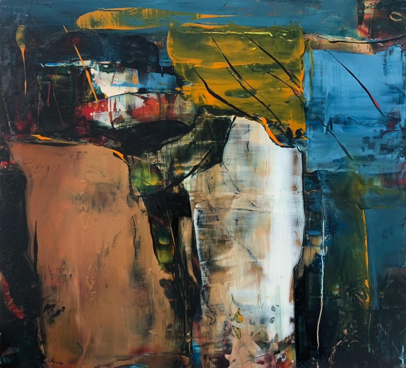 Abstract Painting Monika Rossa - Modalité 21. Peinture acrylique sur panneau, colorée, artiste polonais