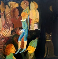Pierrot. Surrealista, Fantasía Pintura al óleo sobre tabla, Arte polaco
