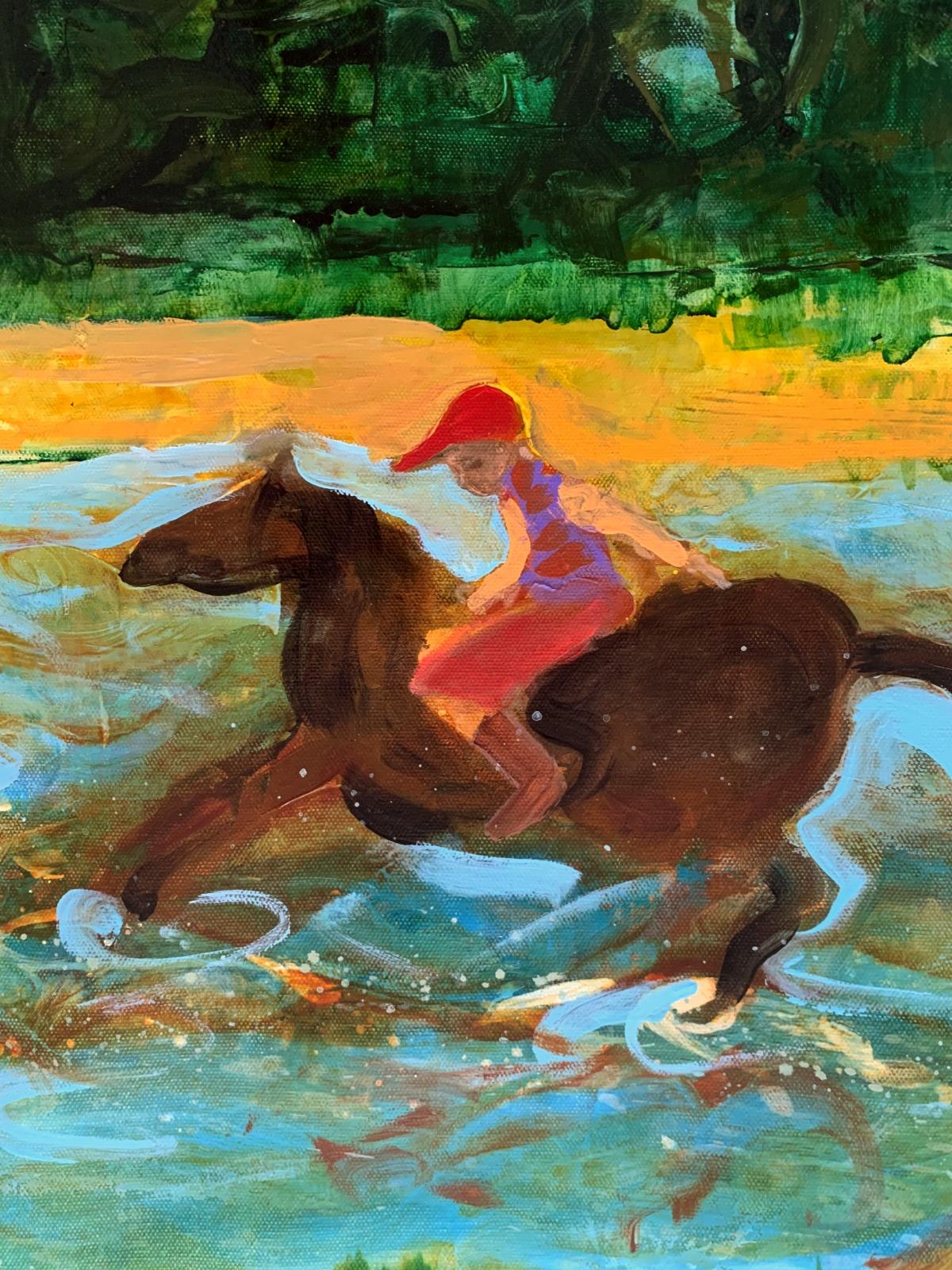 Riders - Peinture à l'huile contemporaine, colorée, figurative, artiste polonais - Painting de Monika Rossa