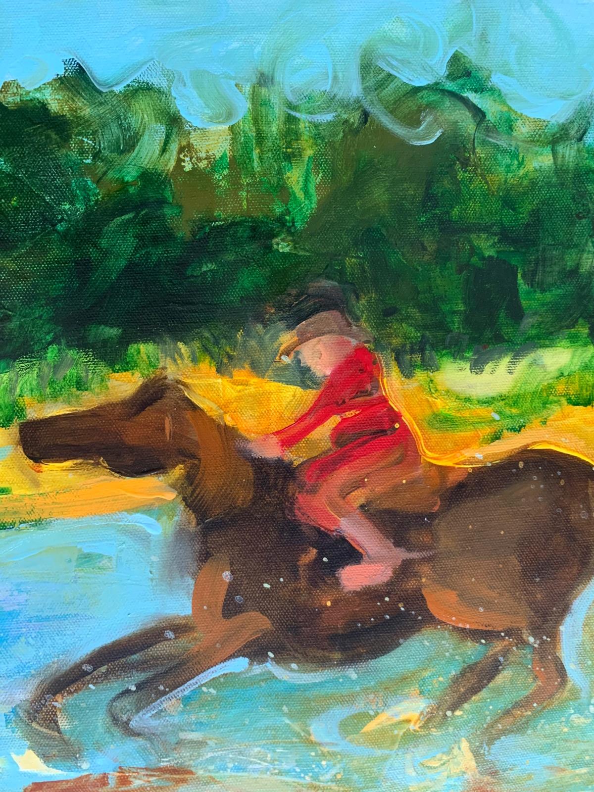Riders - Peinture à l'huile contemporaine, colorée, figurative, artiste polonais - Contemporain Painting par Monika Rossa